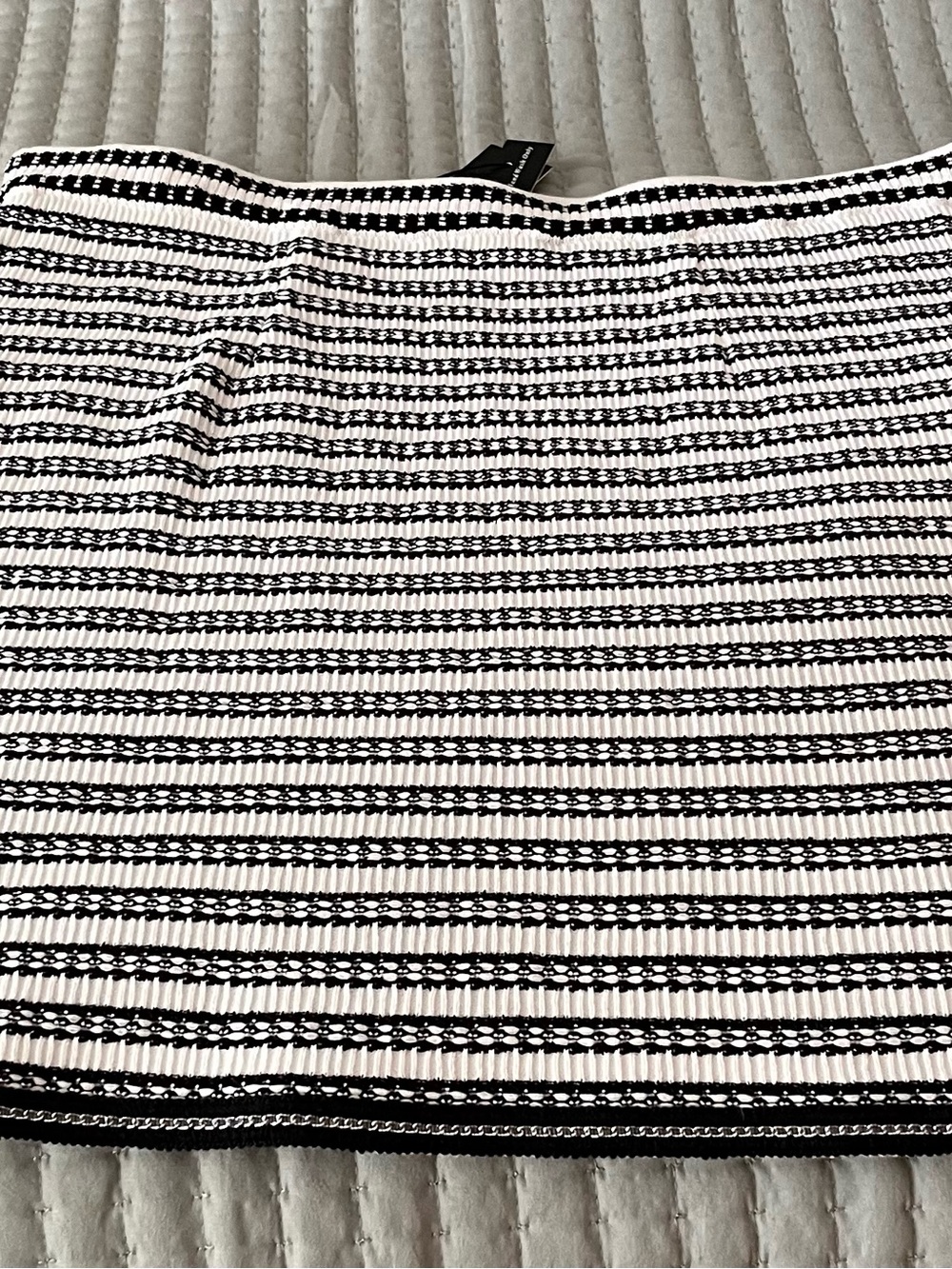Misook Black and White Horizontal Stripe Mini Skirt